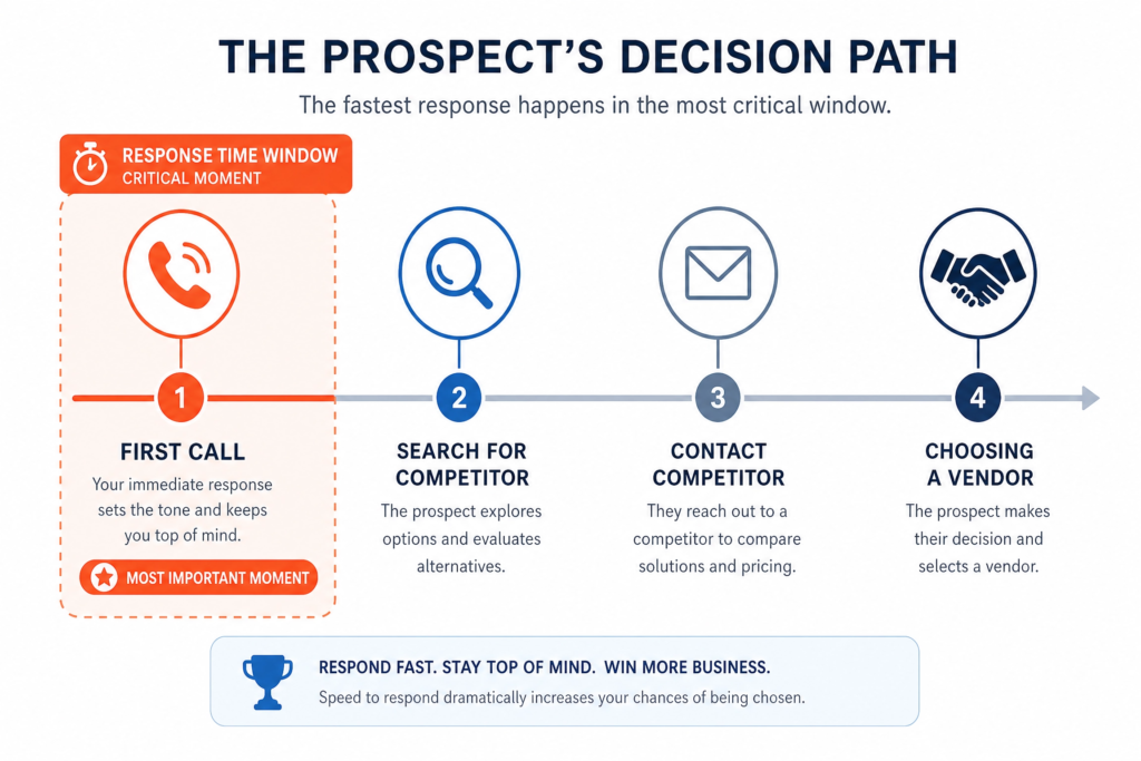 Timeline showing how quickly a prospect moves from initial call to choosing a vendor based on lead response time