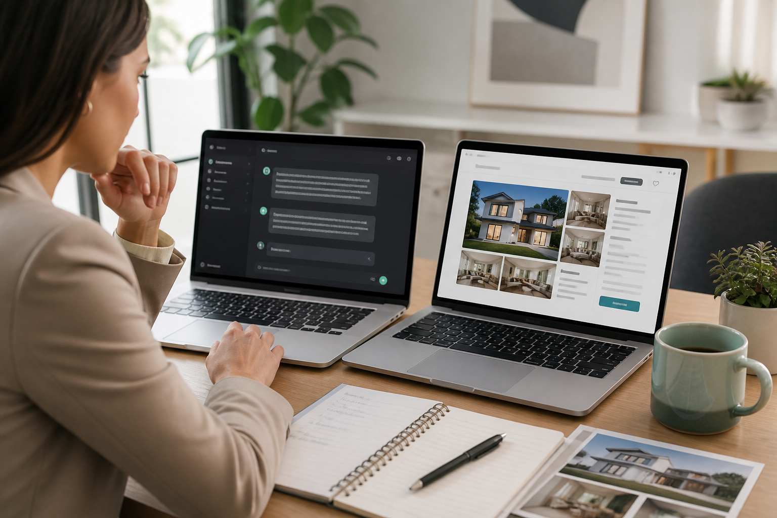 Real estate agent comparing ChatGPT and a purpose-built real estate AI tool on a laptop screen